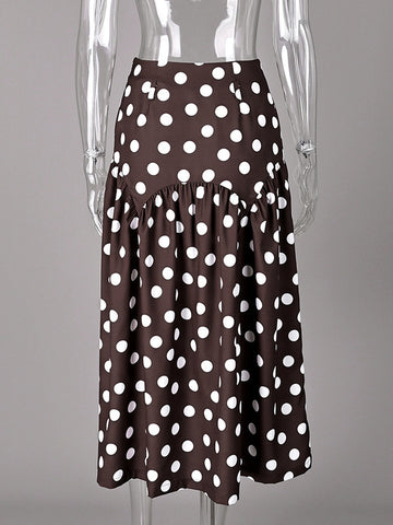 High Waisted Polka Dot Midi Skirt