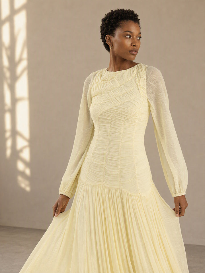 Ruched Chiffon Long Sleeve Dress