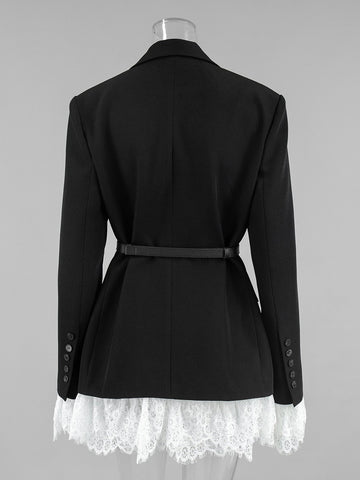Elegant Lace Trim Fitted Blazer