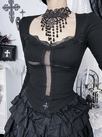 Gothic Lace Trim Slim Fit Tee