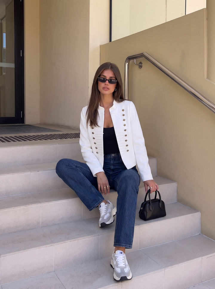 Gold Button Military Cropped Jacket