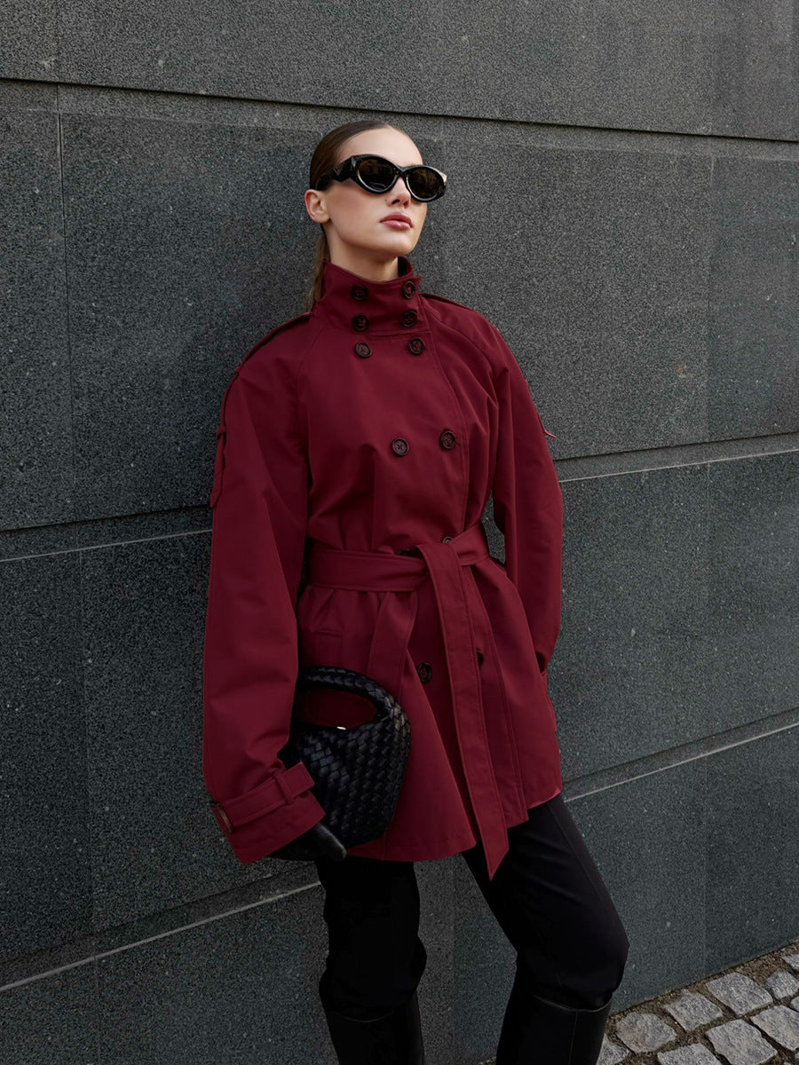 Cropped Double Breasted Belted Trench Coat
