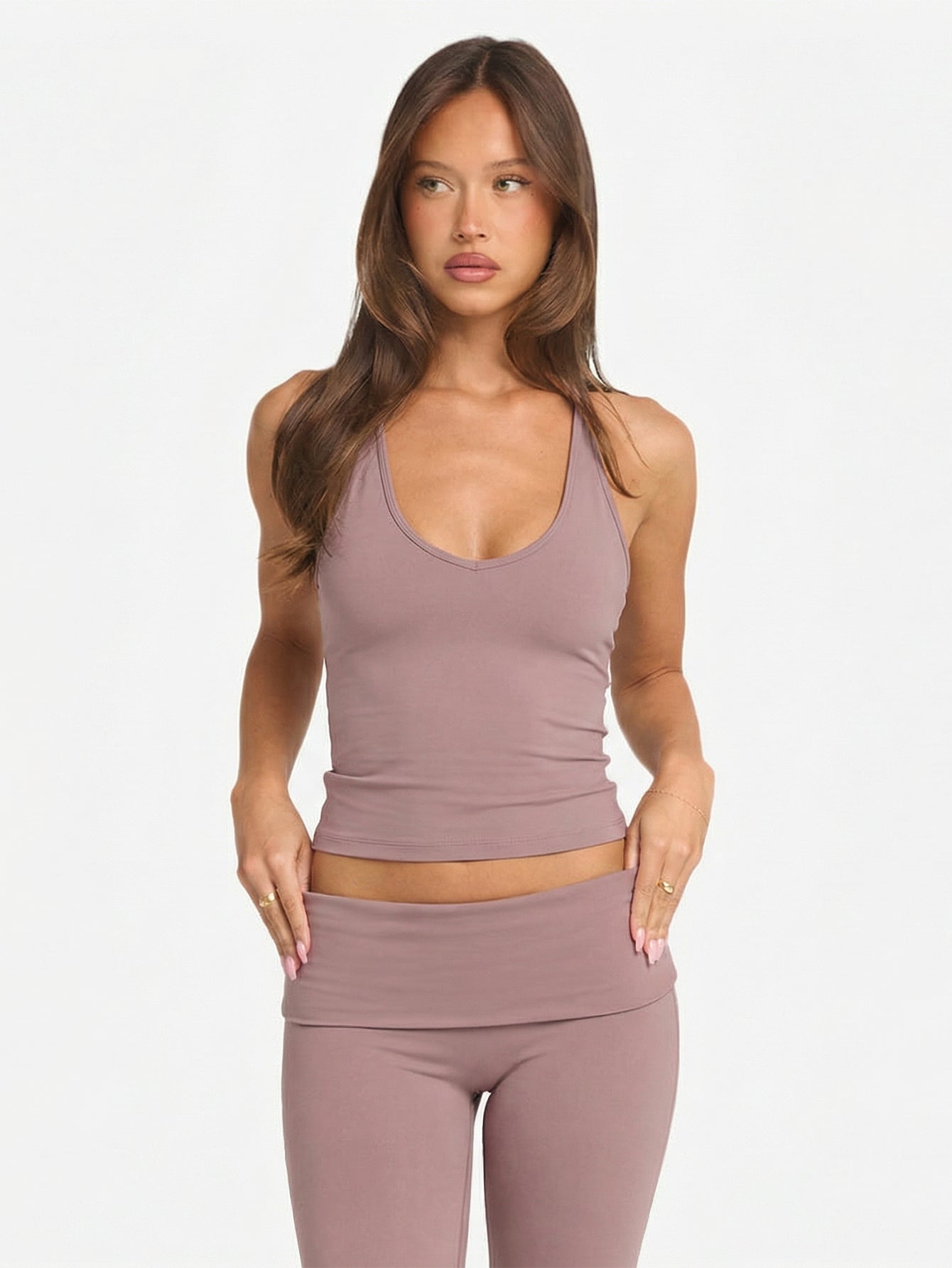 High-Waisted Stretchy Flare Yoga Pants-Mauve