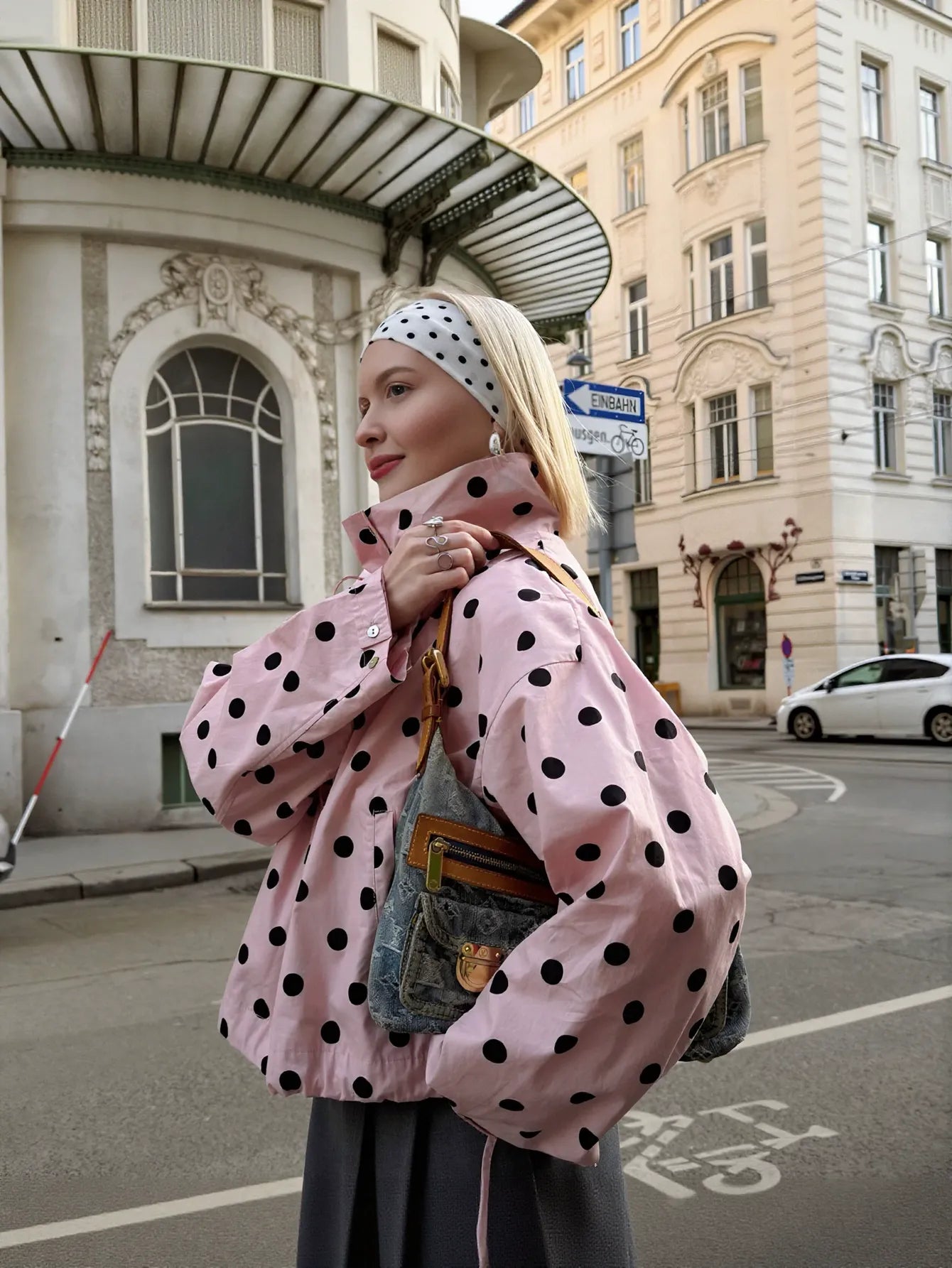 Cute Polka Dot Stand Collar Jacket