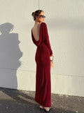 Elegant Backless Long Sleeve Maxi Dress
