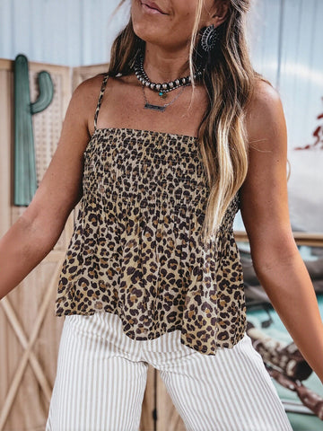 Smocked Leopard Print Camisole Top