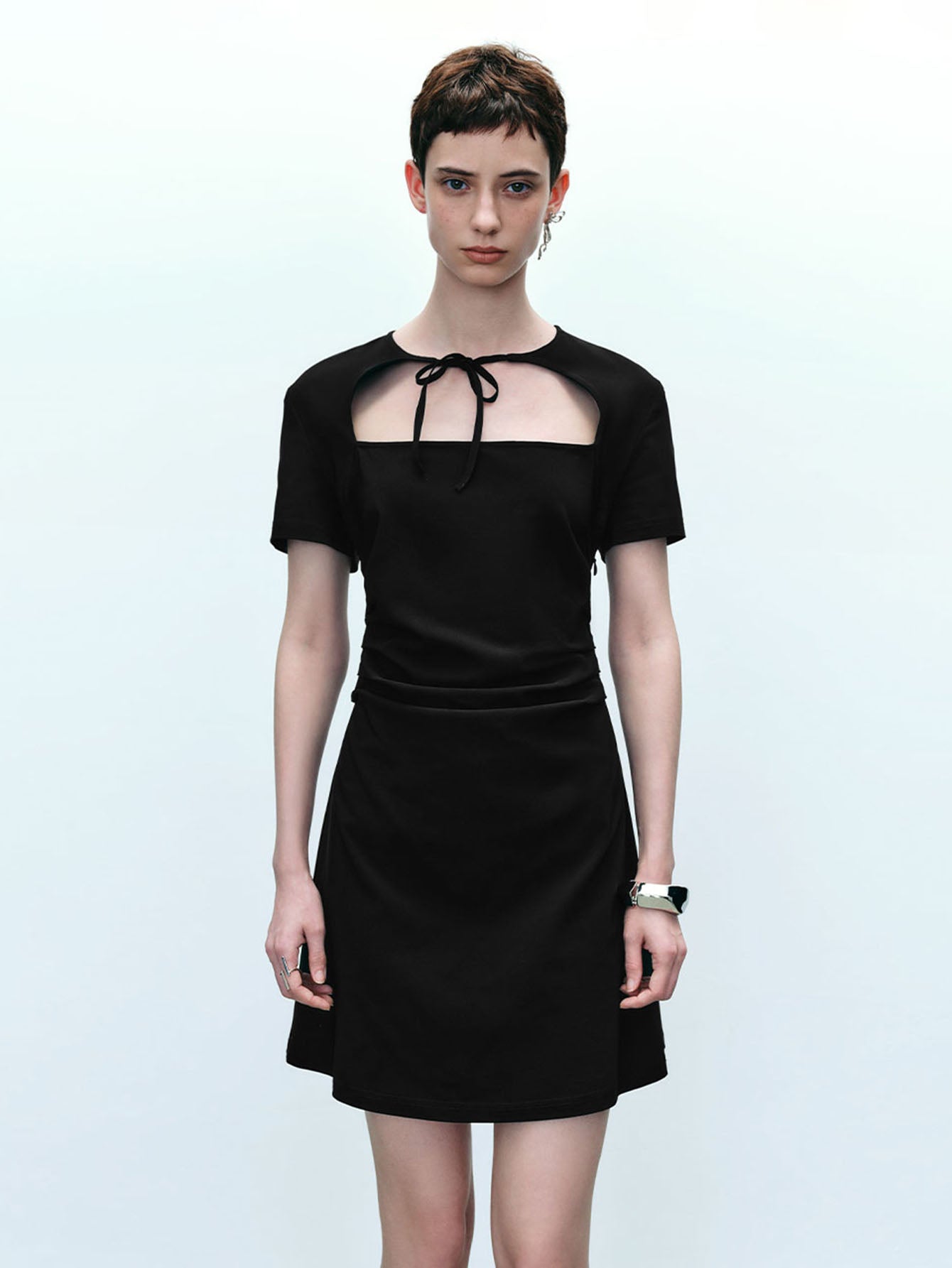 Urban Revivo Standard Sleeve Off-Shoulder Skater Dresses-Black