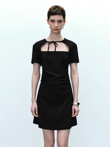 Urban Revivo Standard Sleeve Off-Shoulder Skater Dresses-Black