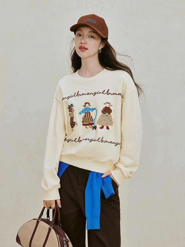 Embroidered Cotton Graphic Pullover Sweatshirt