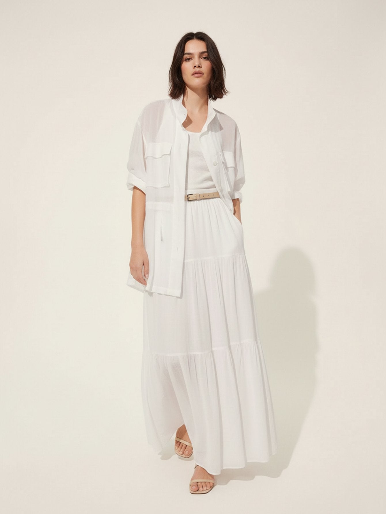 Ramie Pleated Maxi Skirt