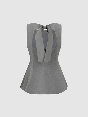 Urban Revivo Tailored Sleeveless Ruffle Hem Overhead Shirt-Midium Grey Heather