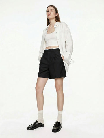 Logo Waistband Wool Shorts