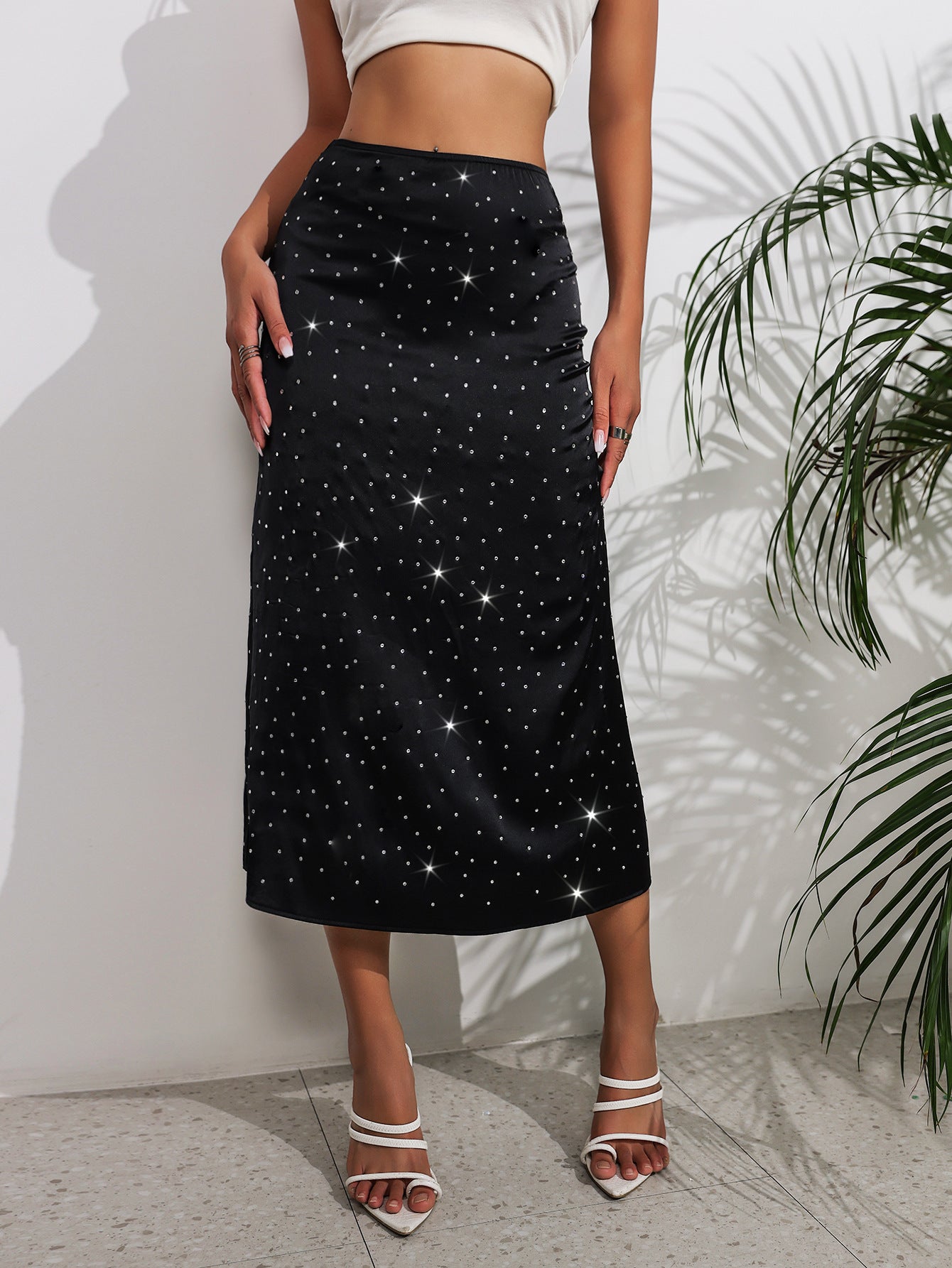 Star-Print High-Waisted Date Night Midi Skirt