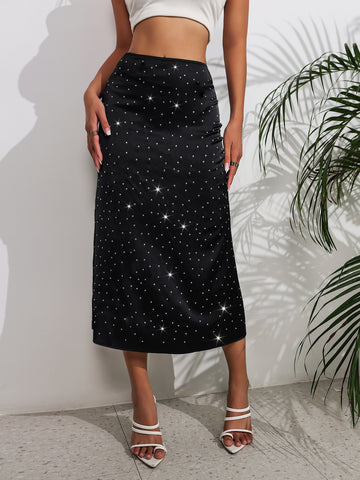 Star-Print High-Waisted Date Night Midi Skirt