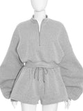 Cozy Quarter Zip Shorts Set