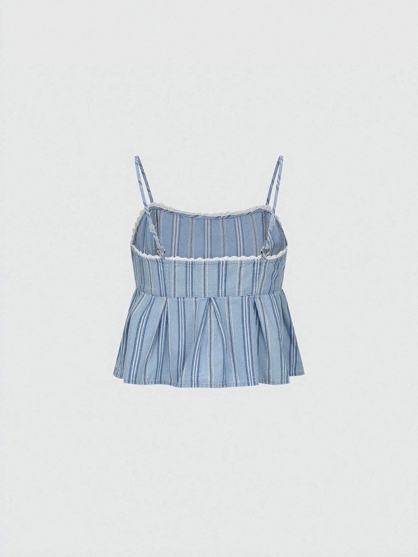 Striped Strappy Pleated Denim Shirts