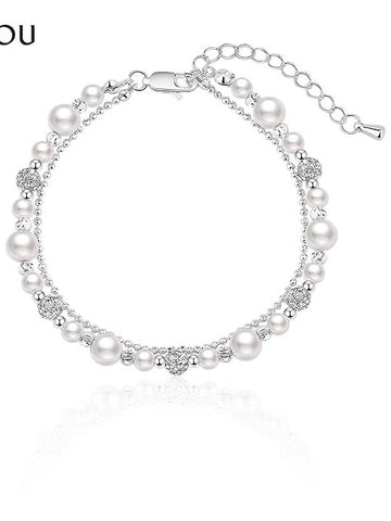 Elegant Layered Pearl Charm Bracelet