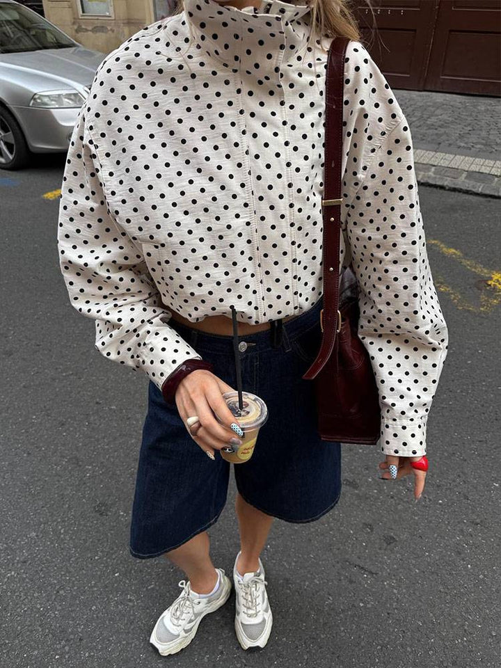 Polka Dot Cropped Drawstring Jacket