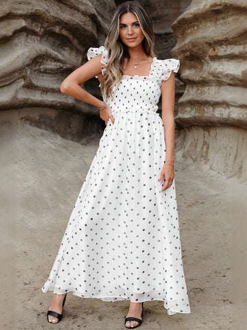 Ruffled Polka Dot Smocked Maxi Dress