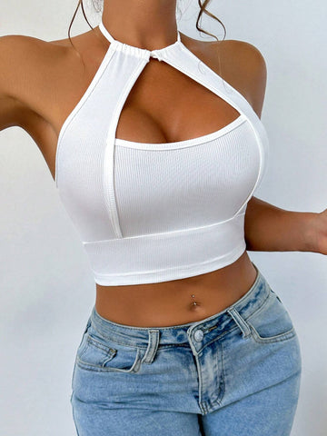Halter Neck Cropped Hollow Out Top