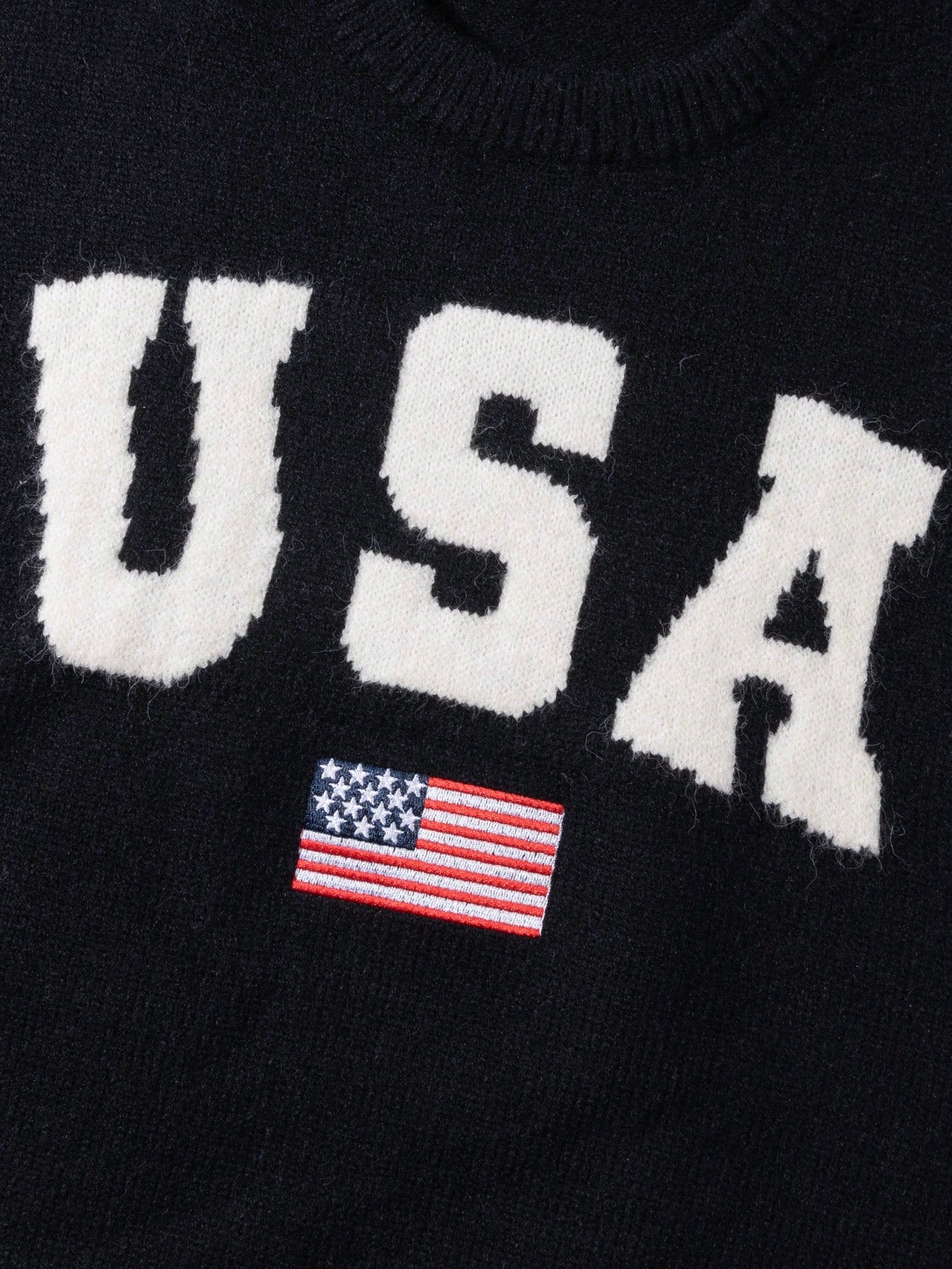 Oversized USA Graphic Knit Pullover Sweater
