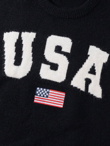 Oversized USA Graphic Knit Pullover Sweater