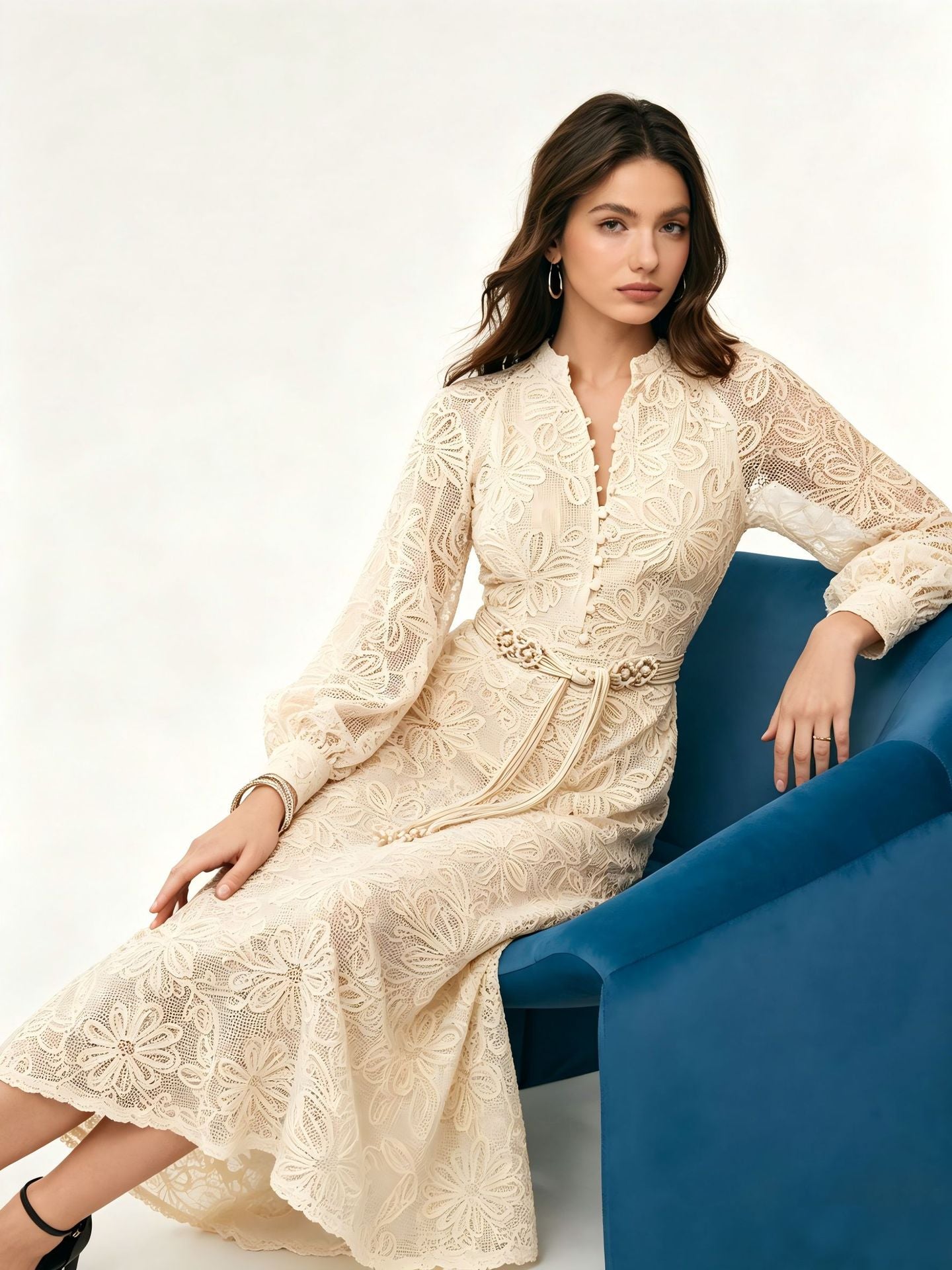 Elegant Floral Lace Long Sleeve Dress