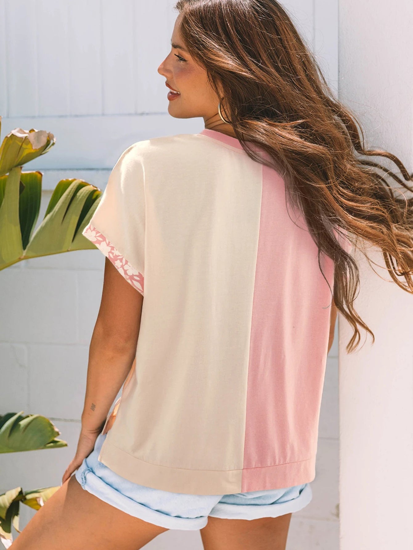 Floral Patch Color Block T-Shirt