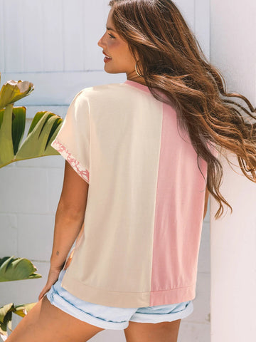 Floral Patch Color Block T-Shirt