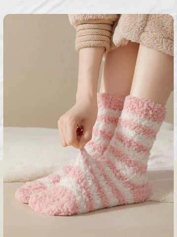 Cozy Plush Striped Fuzzy Socks