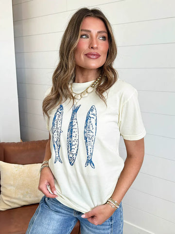 Casual Graphic Sardine Print T Shirt