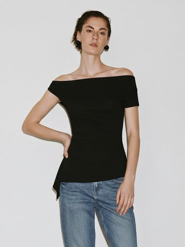 Urban Revivo Asymmetric V-Neck Ruched Shirts-Black
