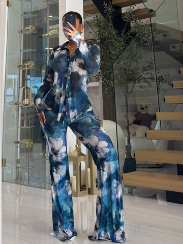 Sheer Leopard Print Pant Set