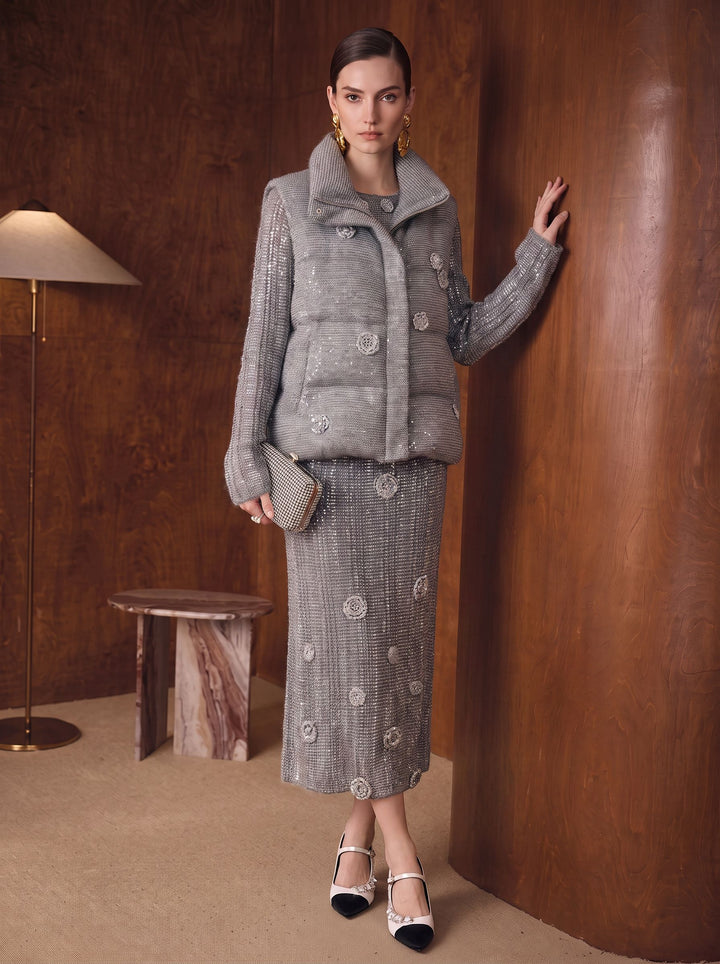 Elegant Tweed Quilted Puffer Jacket
