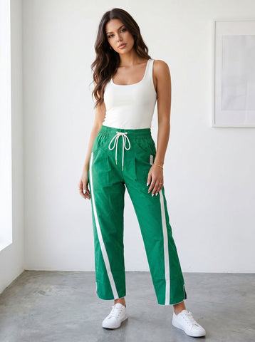 High Waisted Drawstring Side Stripe Pants