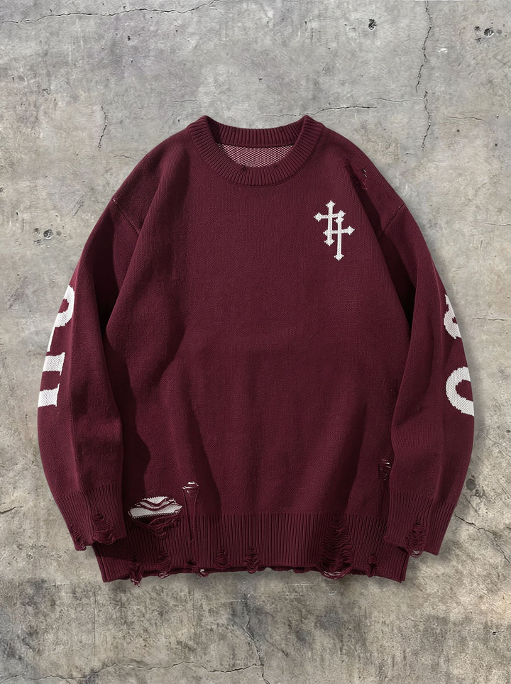 Distressed Grunge Graphic Oversized Sweater