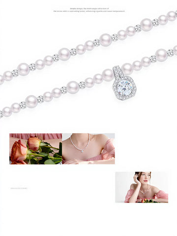 Elegant Dainty Pearl Crystal Necklace