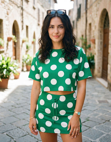 Polka Dot Crop Top Skirt Set