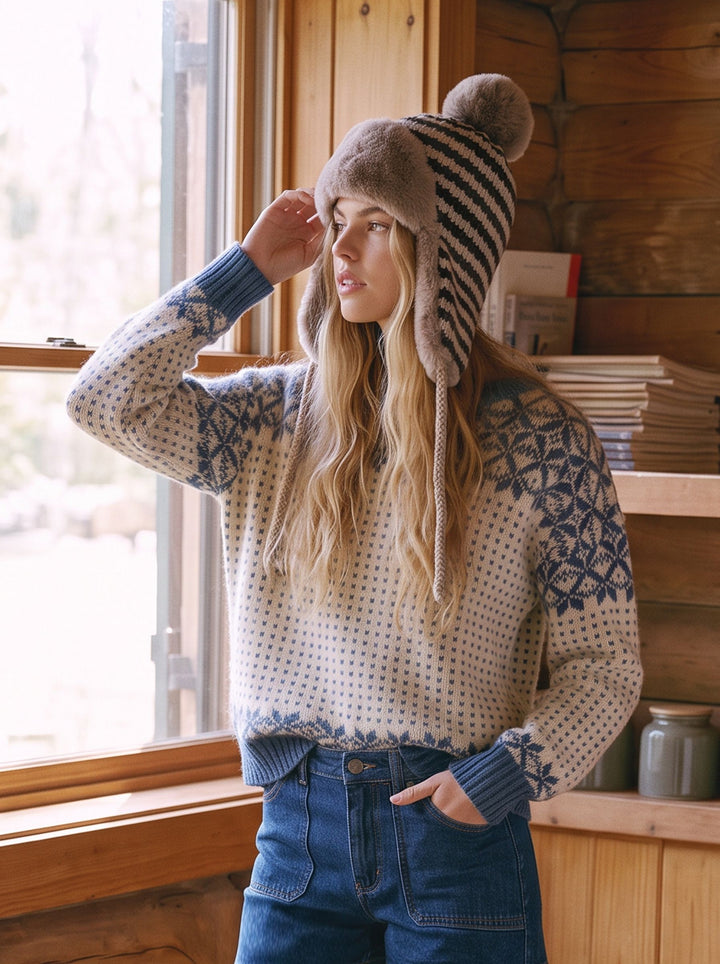 Cozy Faux Fur Lined Striped Hat
