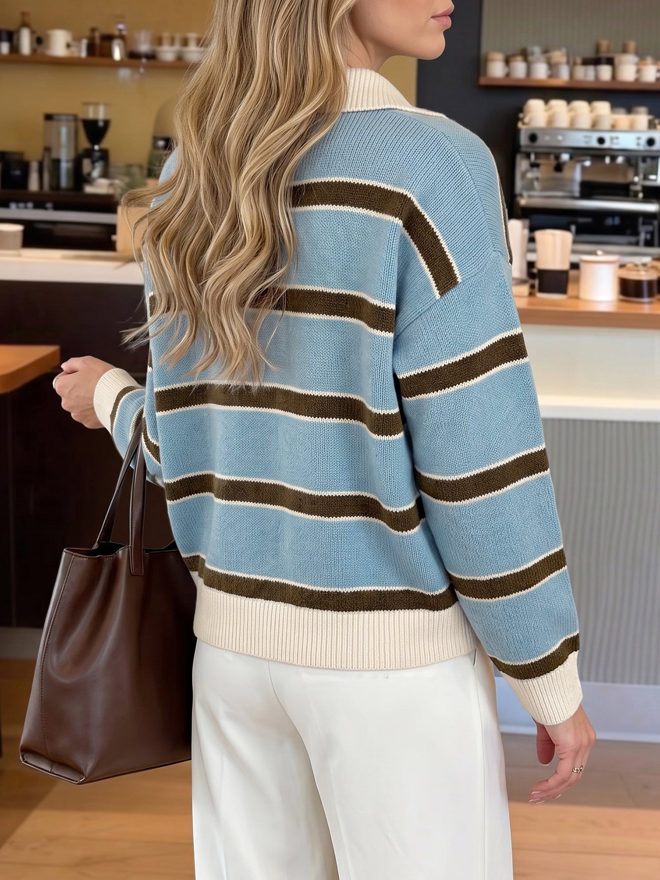 Striped Collared Button Up Knit Sweater