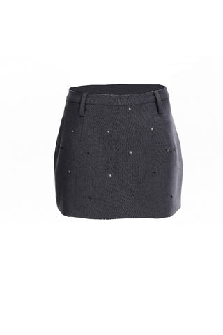 Embellished Distressed Mini Skirt