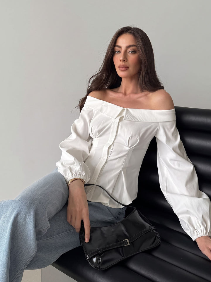 Elegant Off Shoulder Button Down Shirt