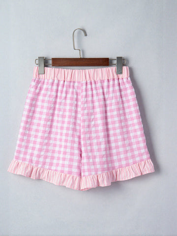 Pink Gingham Ruffle Hem Shorts