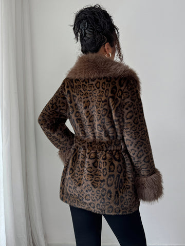 Luxurious Leopard Print Faux Fur Coat