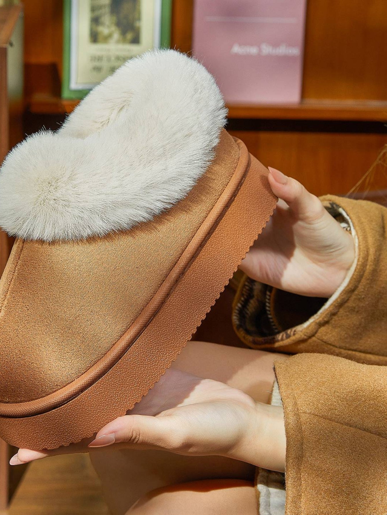 Cozy Plush Platform Suede Ankle Boots