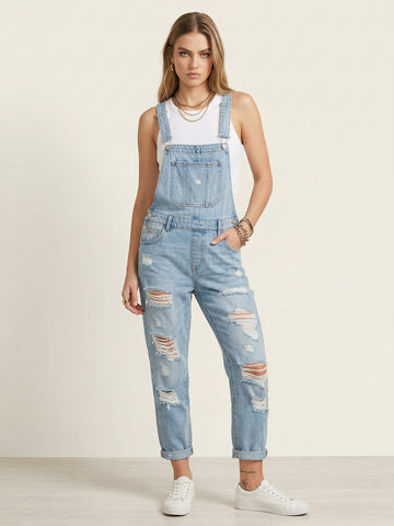 Non Stretch Denim Harem Overalls