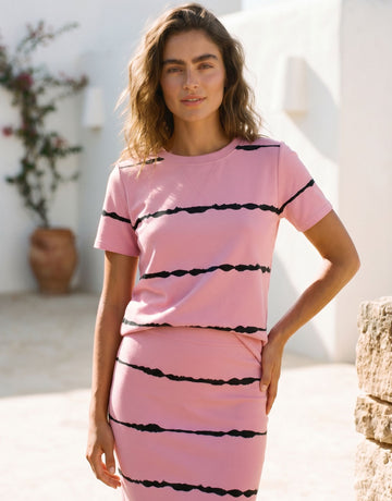 Casual Striped Crewneck Pink T-Shirt