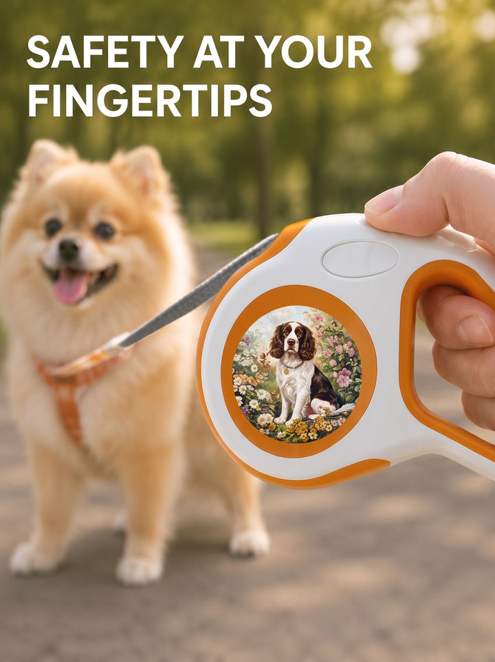 Springer Spaniel Dog in Flower Garden Retractable Dog Leash