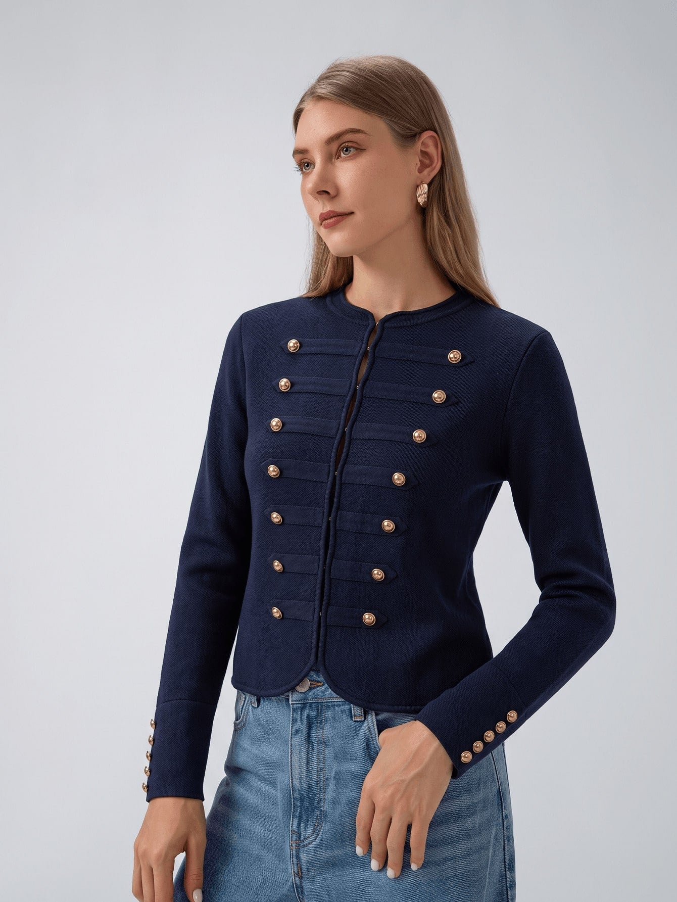 Military Inspired Gold Button Knit Jacket