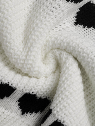 Cute Heart Pattern Ribbed Pullover Sweater